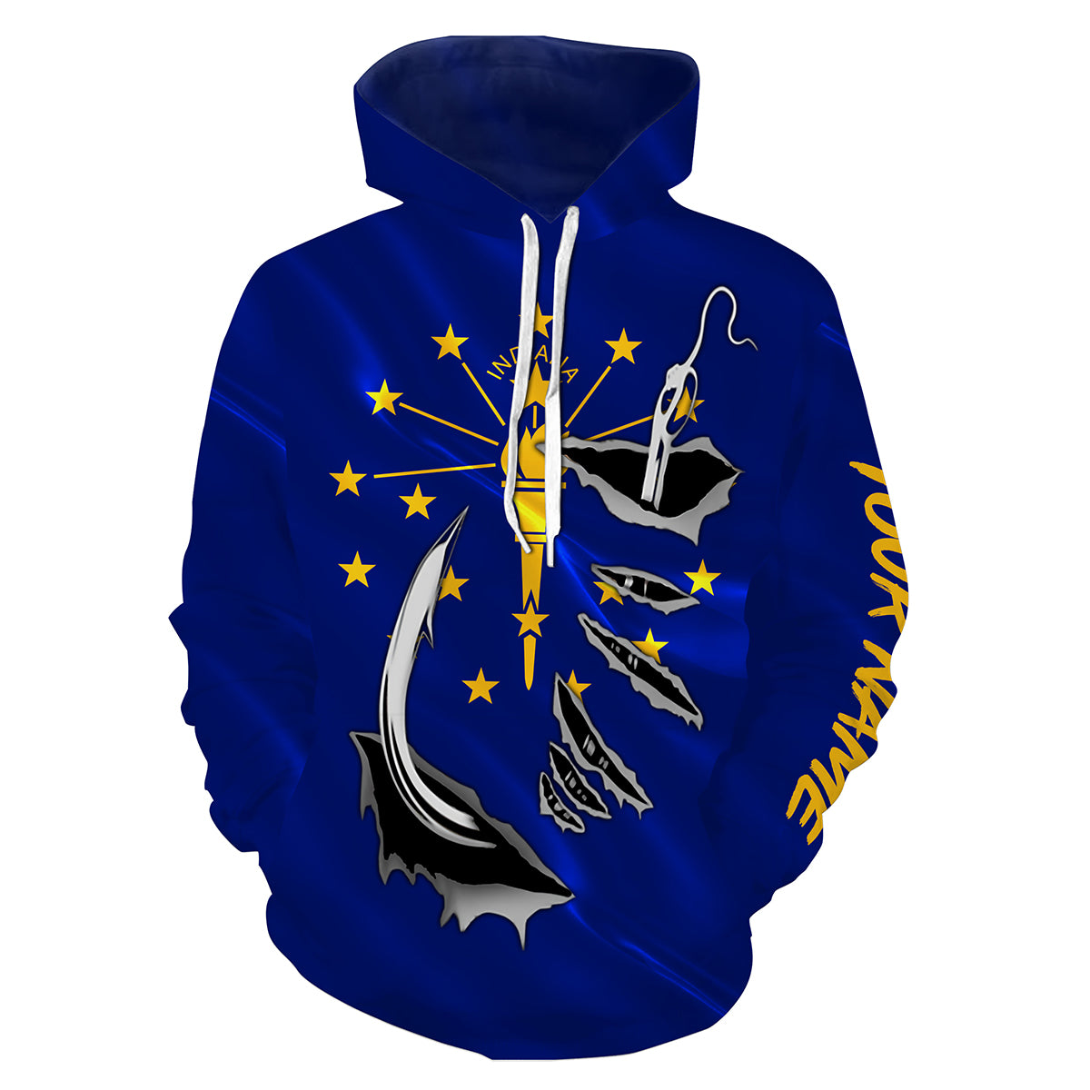 Indiana Flag Fish Hook Custom All over print Hoodie Fishing Shirts - HPW330