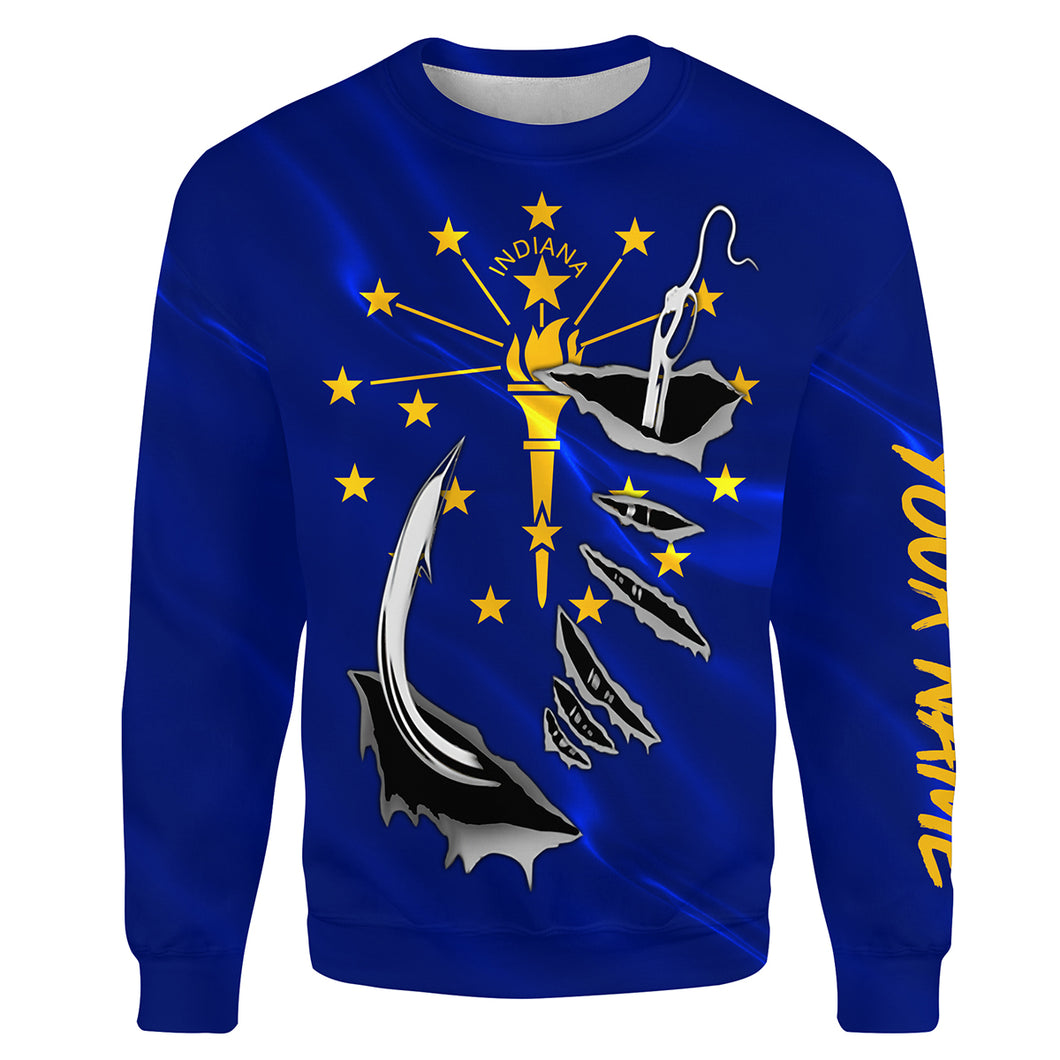 Indiana Flag Fishing Fish hook Custom All over print Sweatshirt, patriotic Fishing Shirts - HPW330