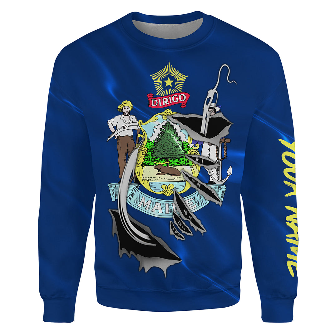Maine Flag Fishing Fish hook Custom All over print Sweatshirt, patriotic Fishing Shirts - HPW333