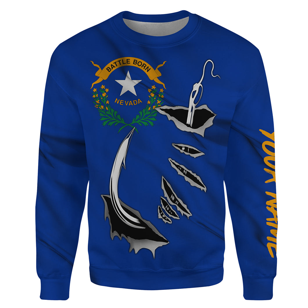 Nevada Flag Fishing Fish hook Custom All over print Sweatshirt, patriotic Fishing Shirts - HPW337