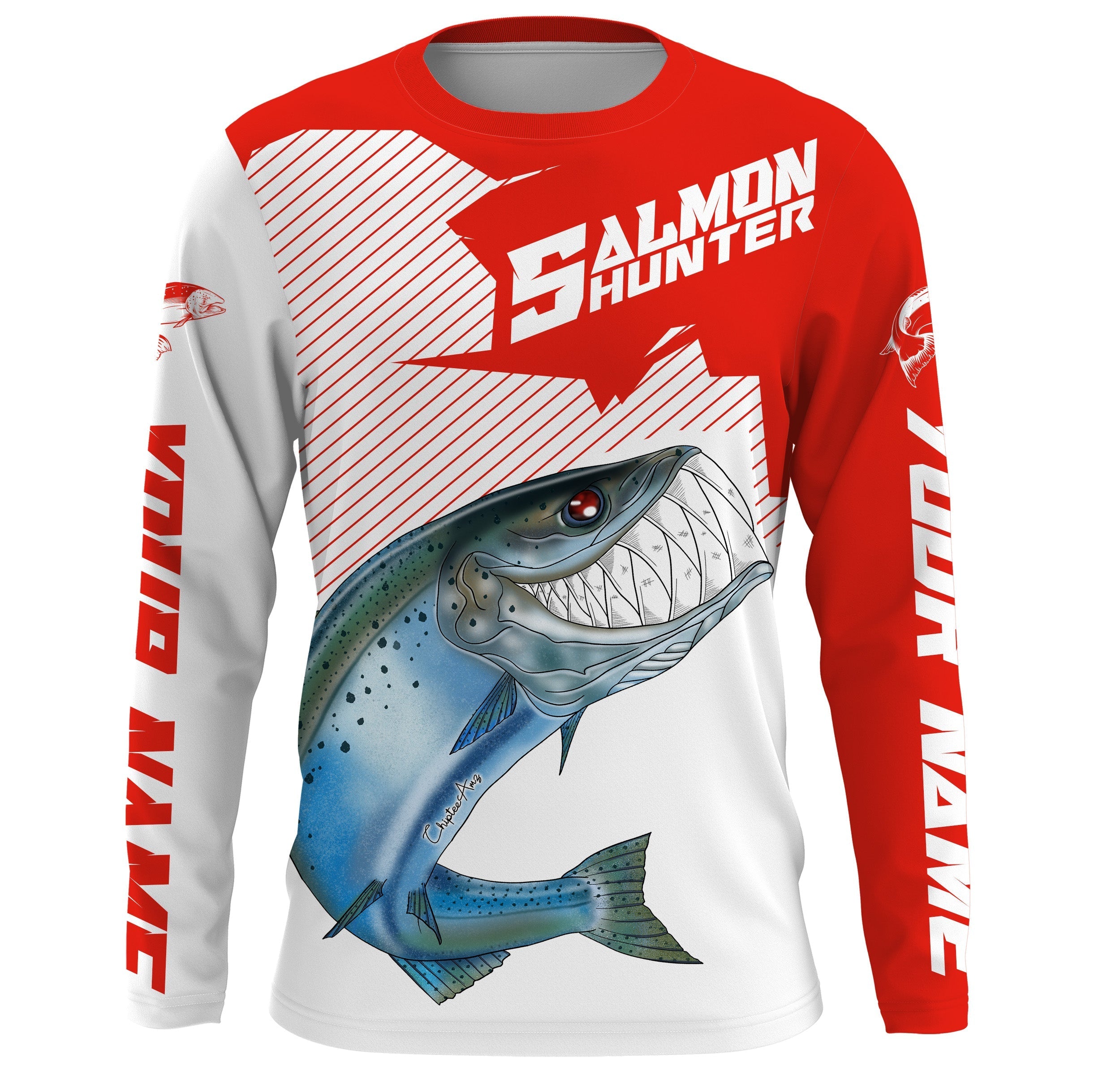 Angry Chinook King Salmon Custom Long sleeve Fishing Shirts, Salmon hunter Fishing jerseys | red IPHW3338