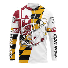 Load image into Gallery viewer, Striped bass Fishing tattoo Maryland Flag Custom Long Sleeve performance Fishing Shirts IPHW2710
