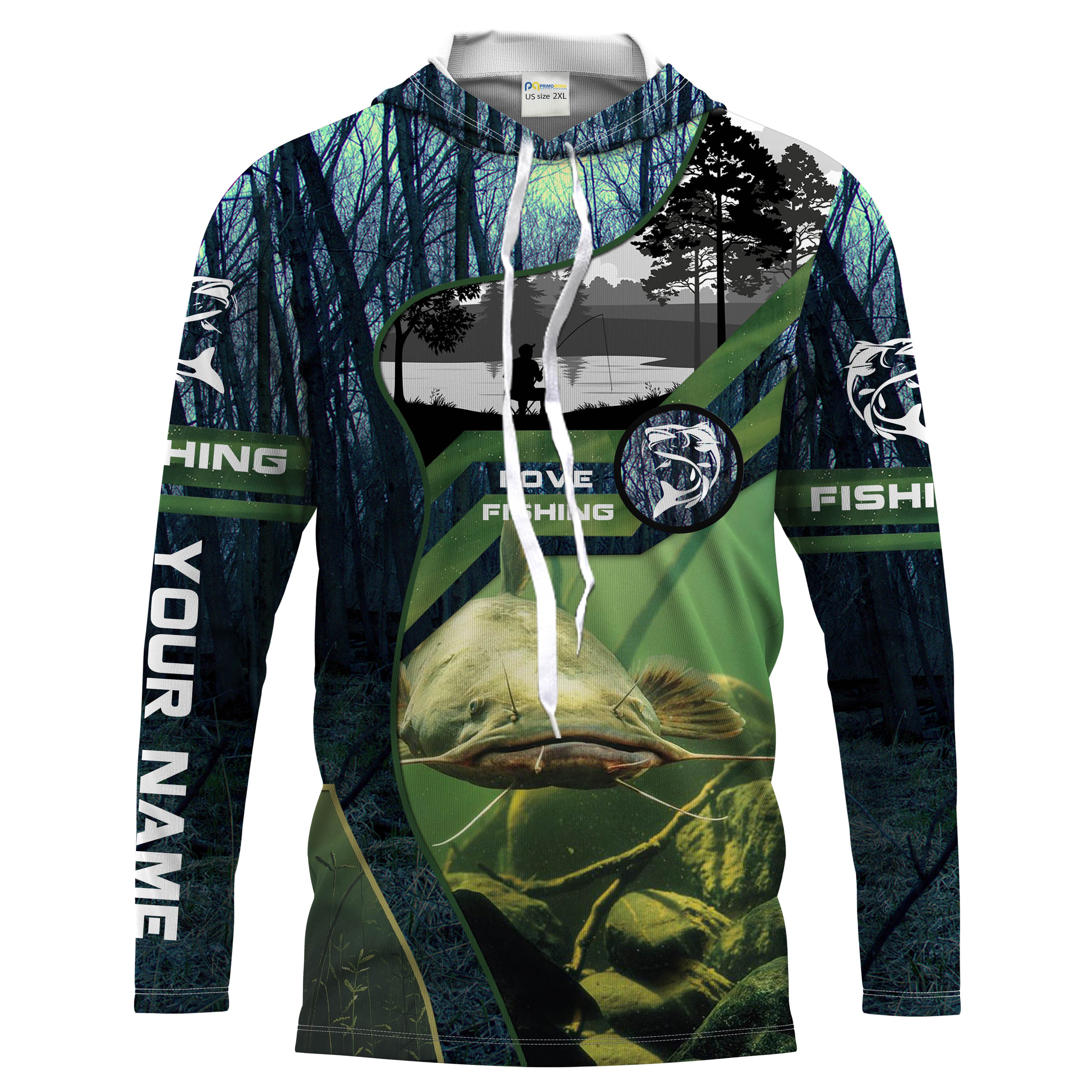 Flathead Catfish Custom Men Long Sleeve Fishing Shirts, UV Protection Fishing apparel - HPW28