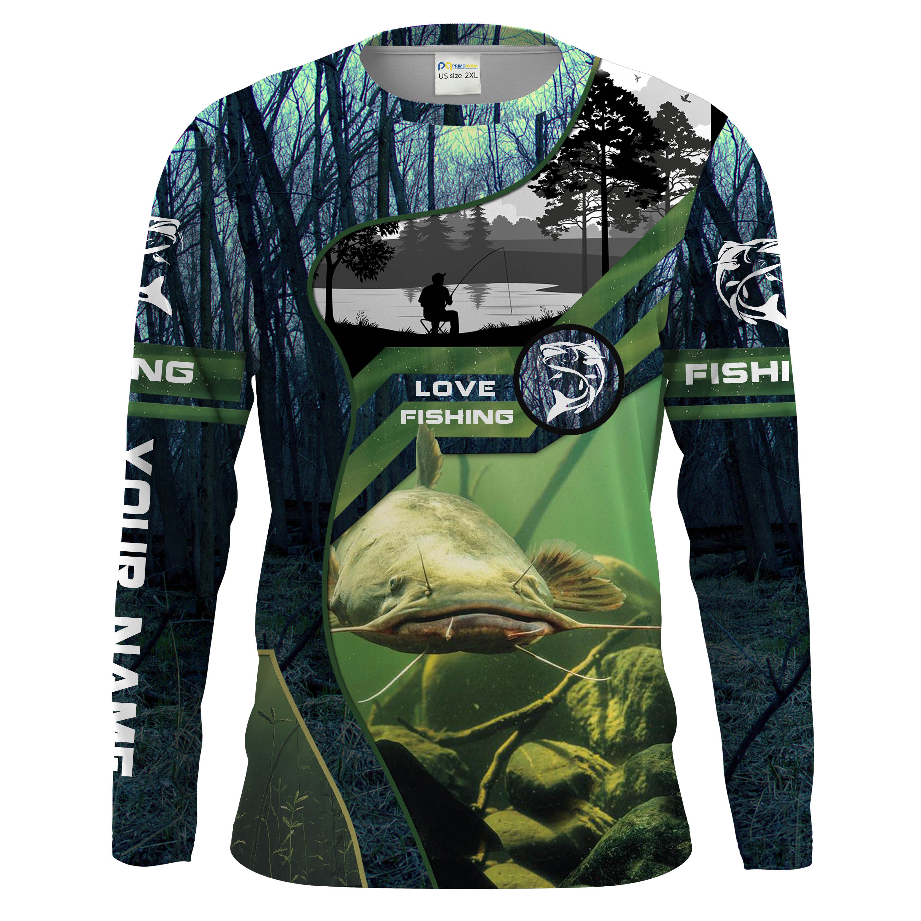 Flathead Catfish Custom Men Long Sleeve Fishing Shirts, UV Protection Fishing apparel - HPW28