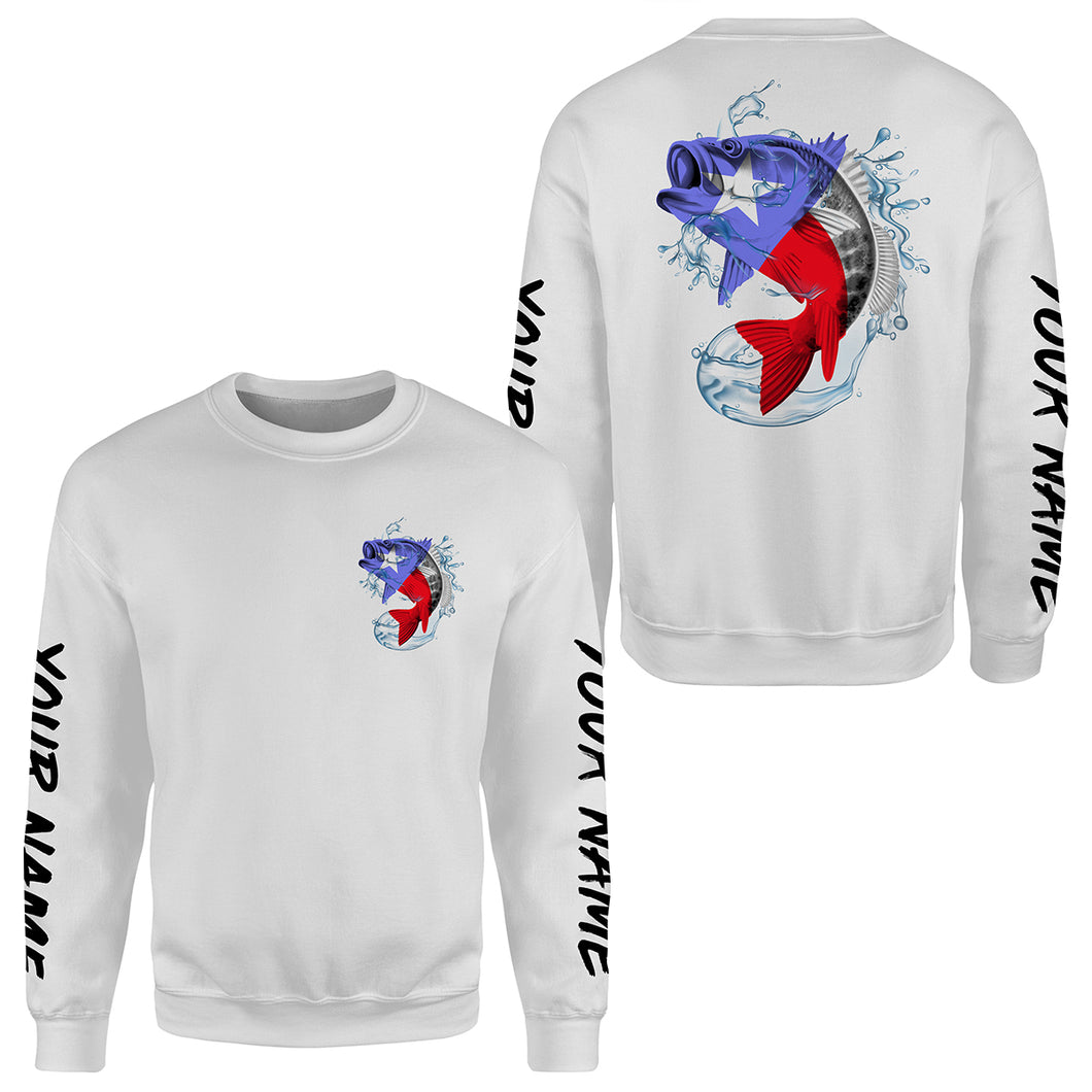 Texas Bass Fishing Shirts, Texas Flag Bass Custom All over print Hoodie Shirts Patriotic Fishing Shirts - HPW323