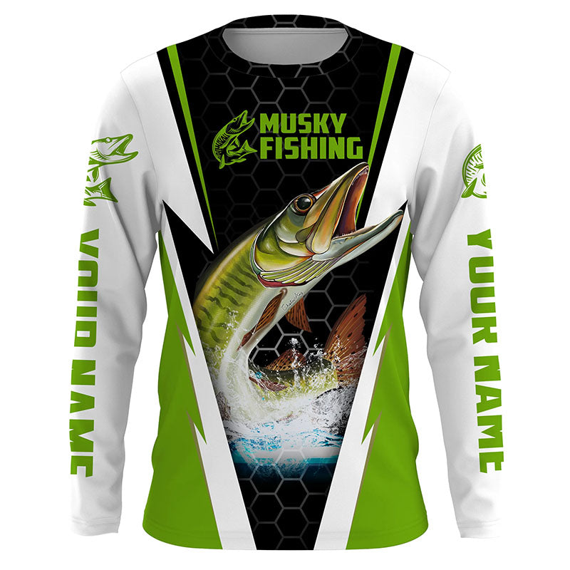 Musky Fishing Custom Long sleeve Fishing Shirts, Musky Fishing jerseys | green IPHW3494