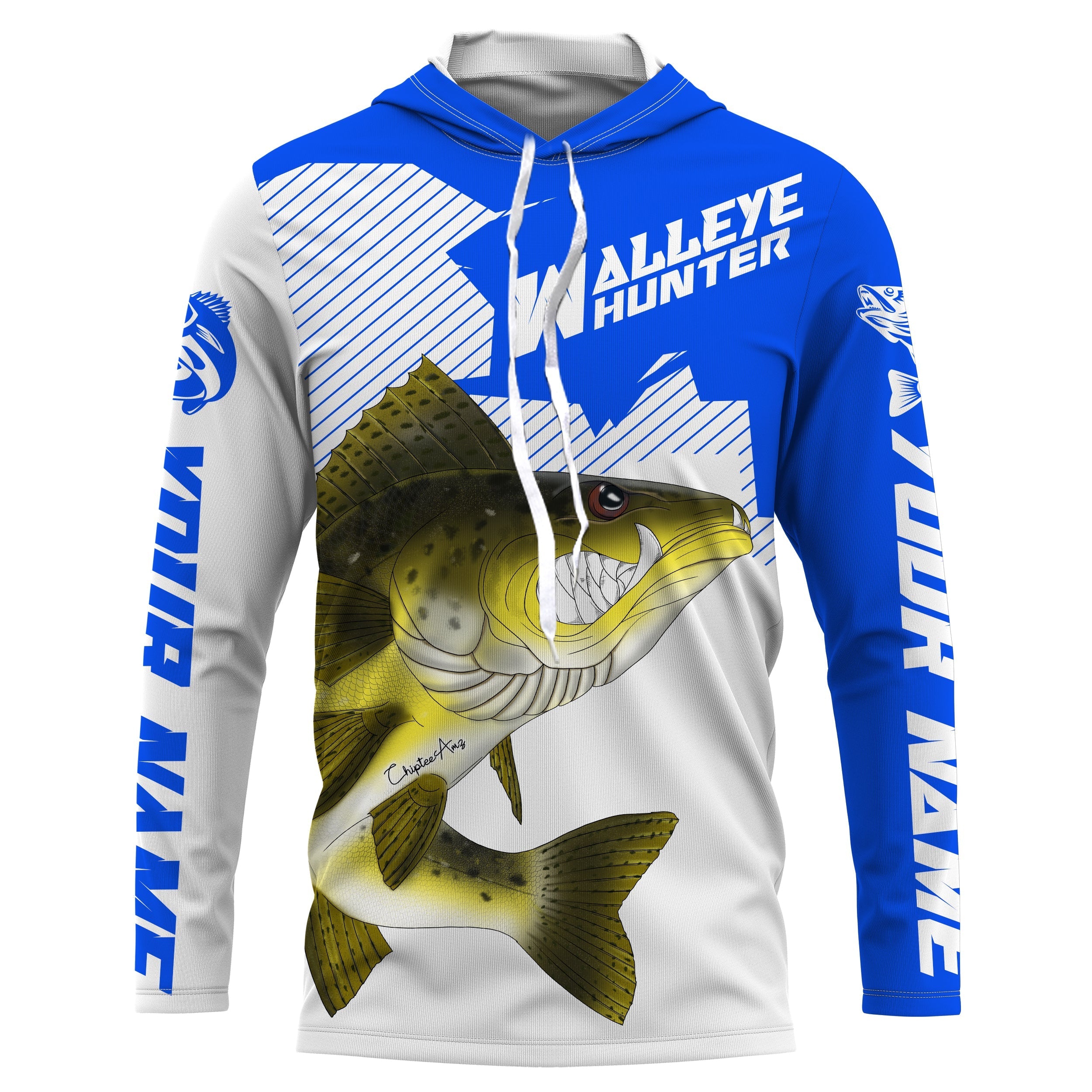 Angry Walleye Custom Long sleeve performance Fishing Shirts, Walleye hunter Fishing jerseys | blue IPHW3361