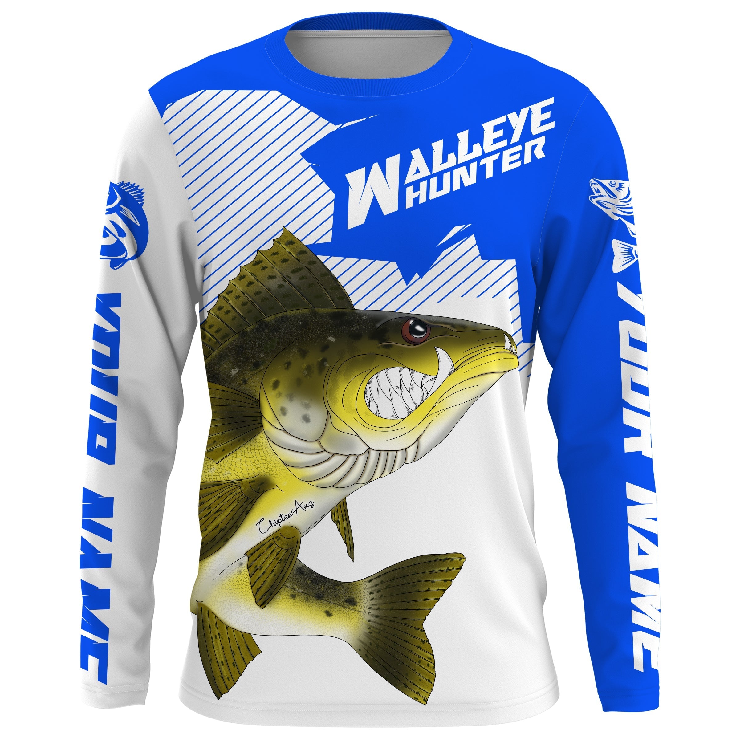 Angry Walleye Custom Long sleeve performance Fishing Shirts, Walleye hunter Fishing jerseys | blue IPHW3361