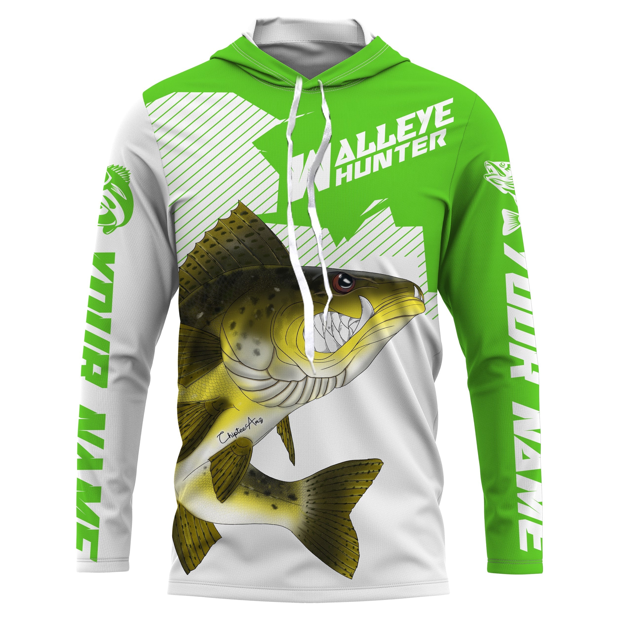 Angry Walleye Custom Long sleeve performance Fishing Shirts, Walleye hunter Fishing jerseys | green IPHW3362