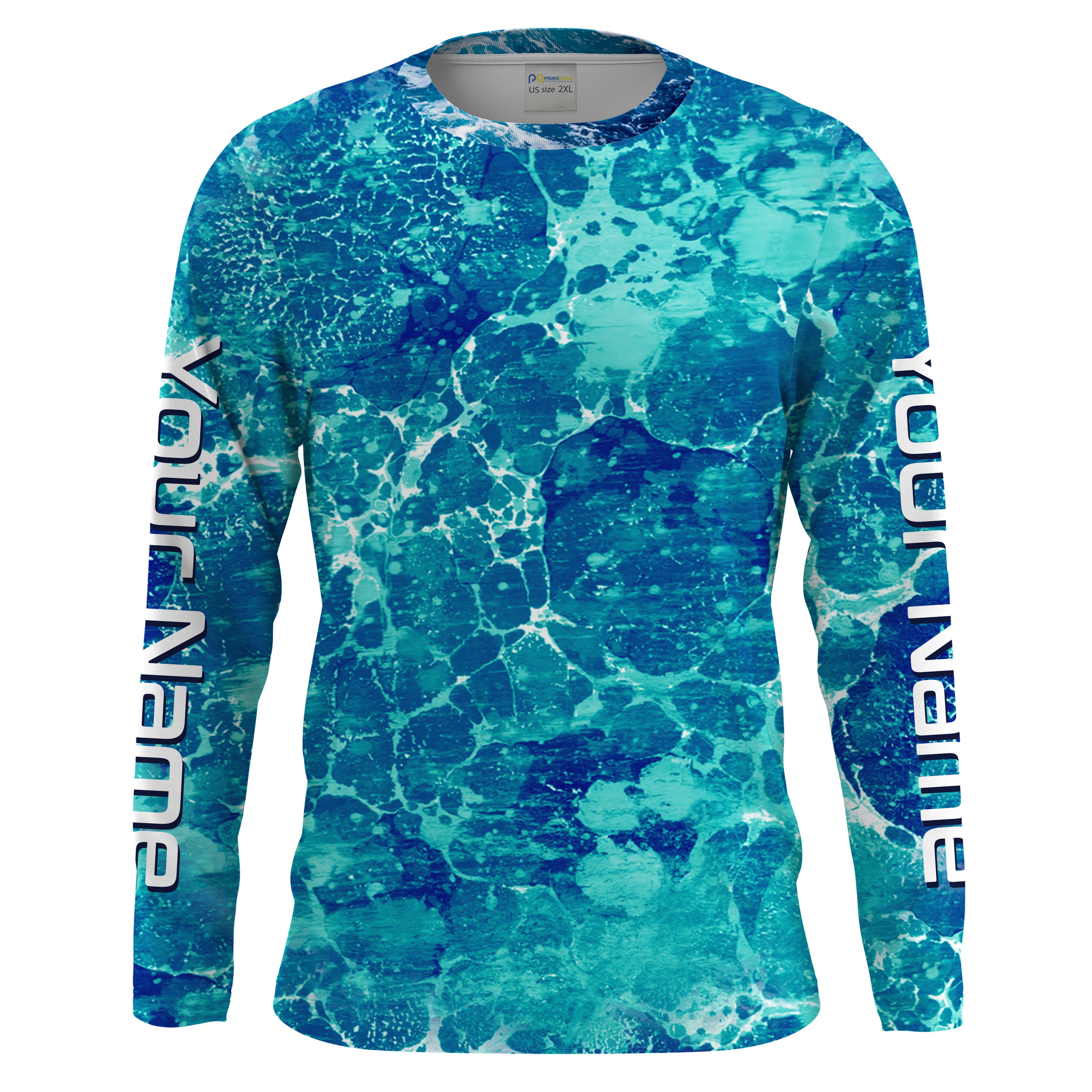 Custom Saltwater Long sleeve Fishing Shirts UV Protection, Sea wave camo Fishing Shirts - HPW242