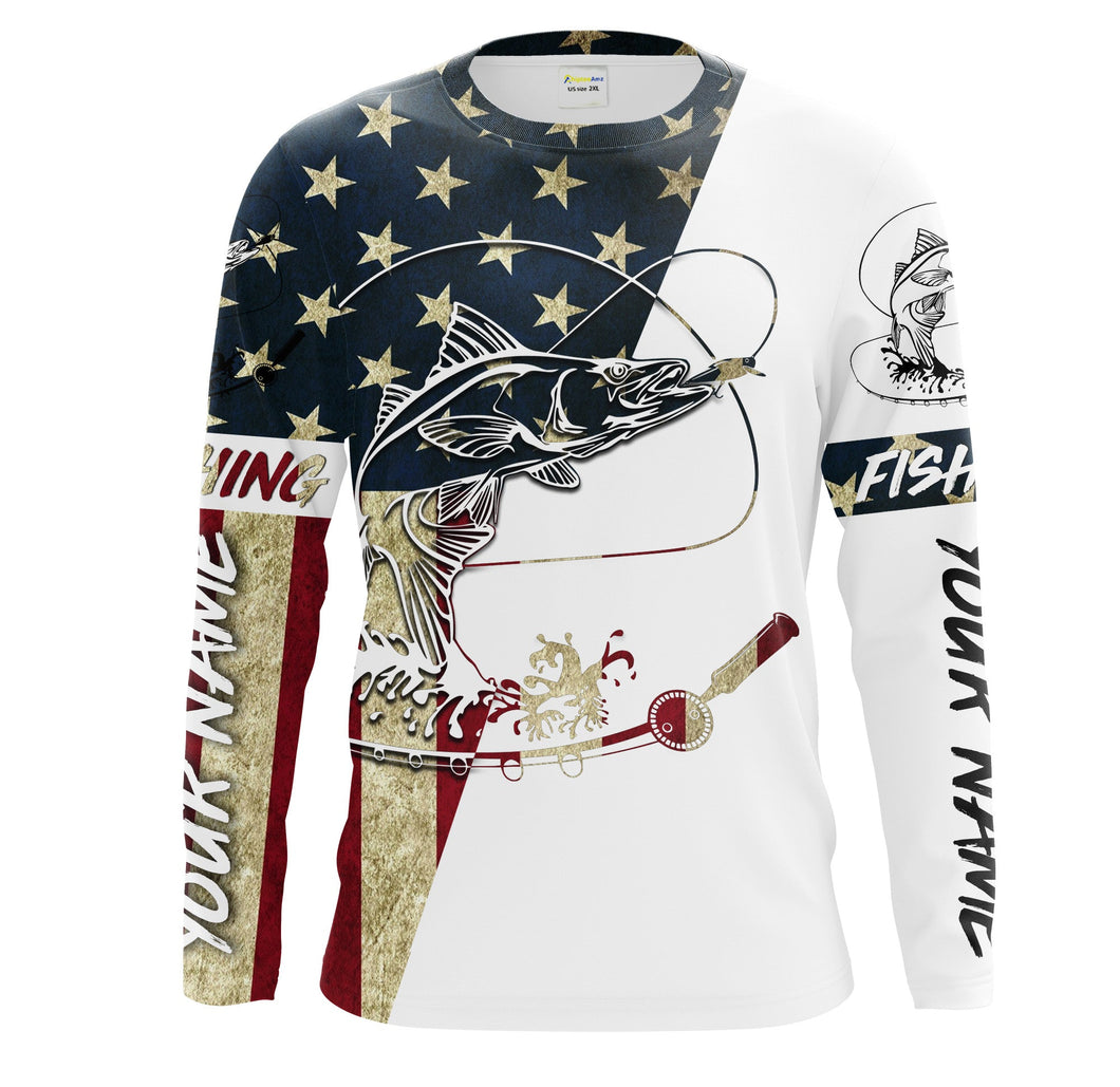 Snook Fishing American Flag Custom  Long Sleeve Fishing Shirts, personalized Patriotic Fishing gifts IPHW1612