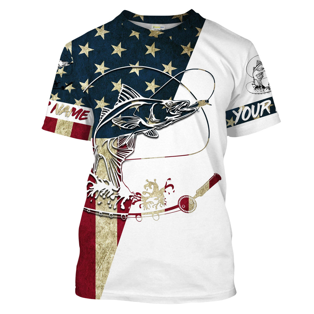 Snook Fishing American Flag Custom UV Fishing T Shirts, personalized Patriotic Fishing gifts IPHW1612