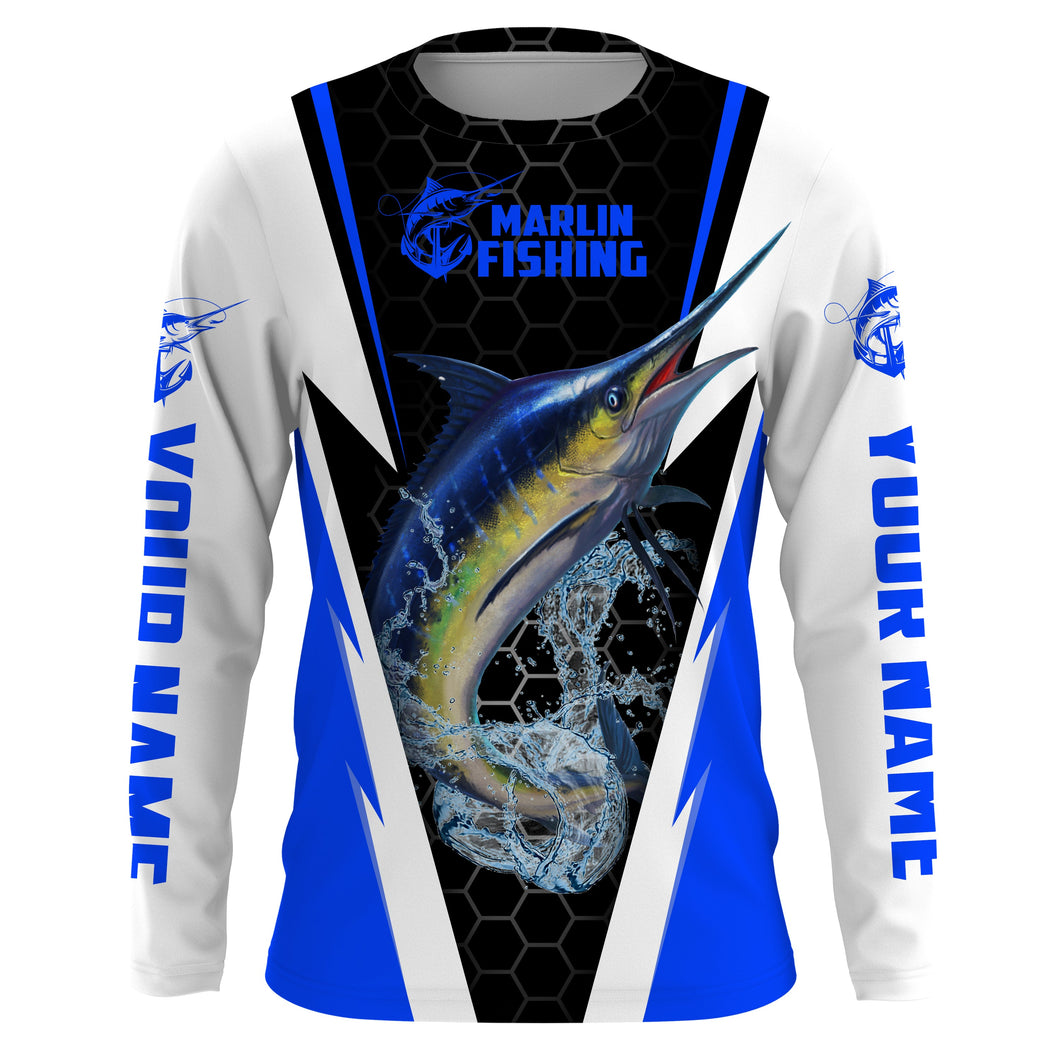 Personalized Marlin Fishing jerseys, Marlin Fishing Long Sleeve Fishing tournament shirts | blue IPHW2380