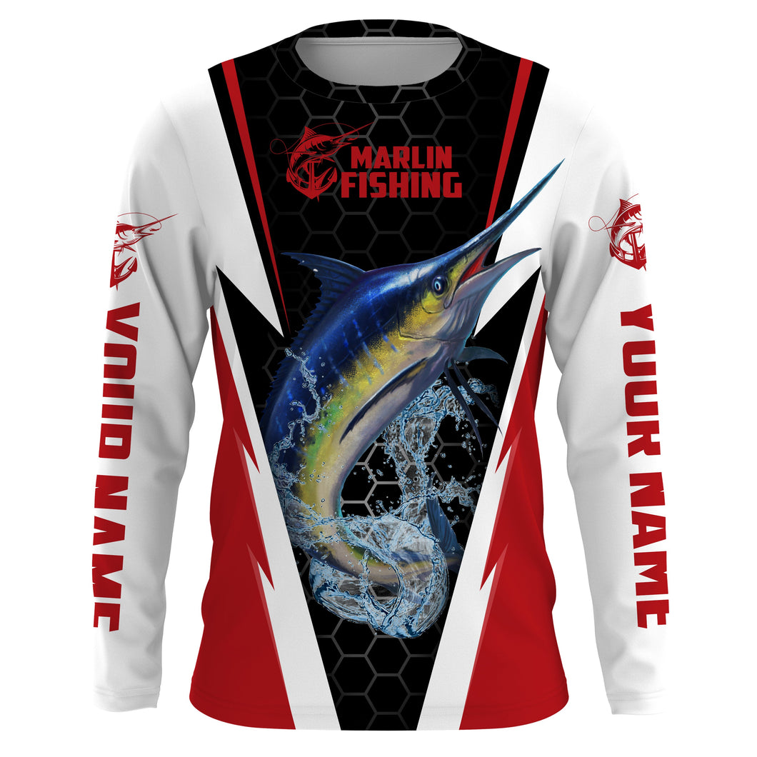Personalized Marlin Fishing jerseys, Marlin Fishing Long Sleeve Fishing tournament shirts | red IPHW2381