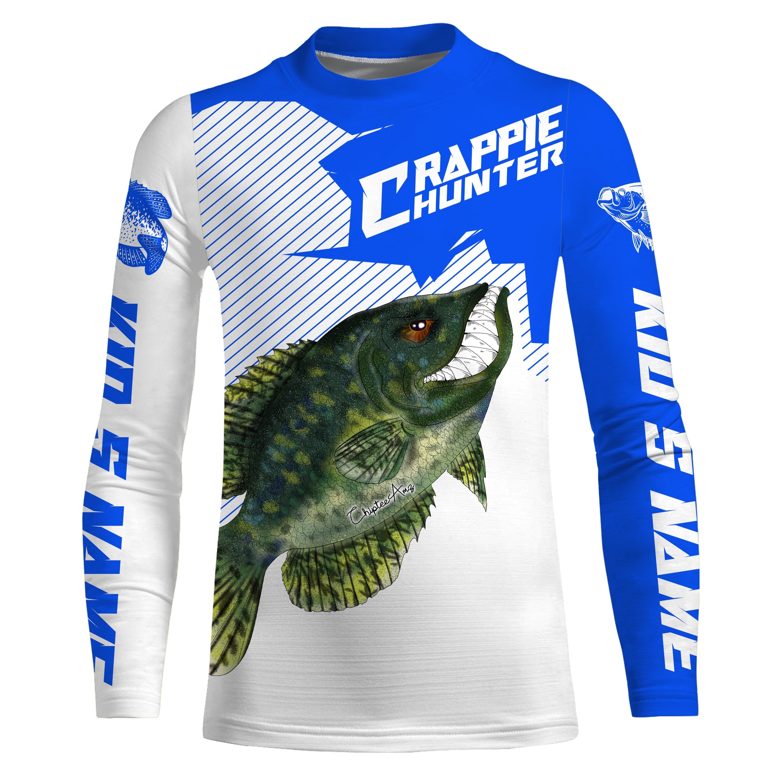 Angry Crappie Custom Long sleeve performance Fishing Shirts, Crappie hunter Fishing jerseys | blue IPHW3382