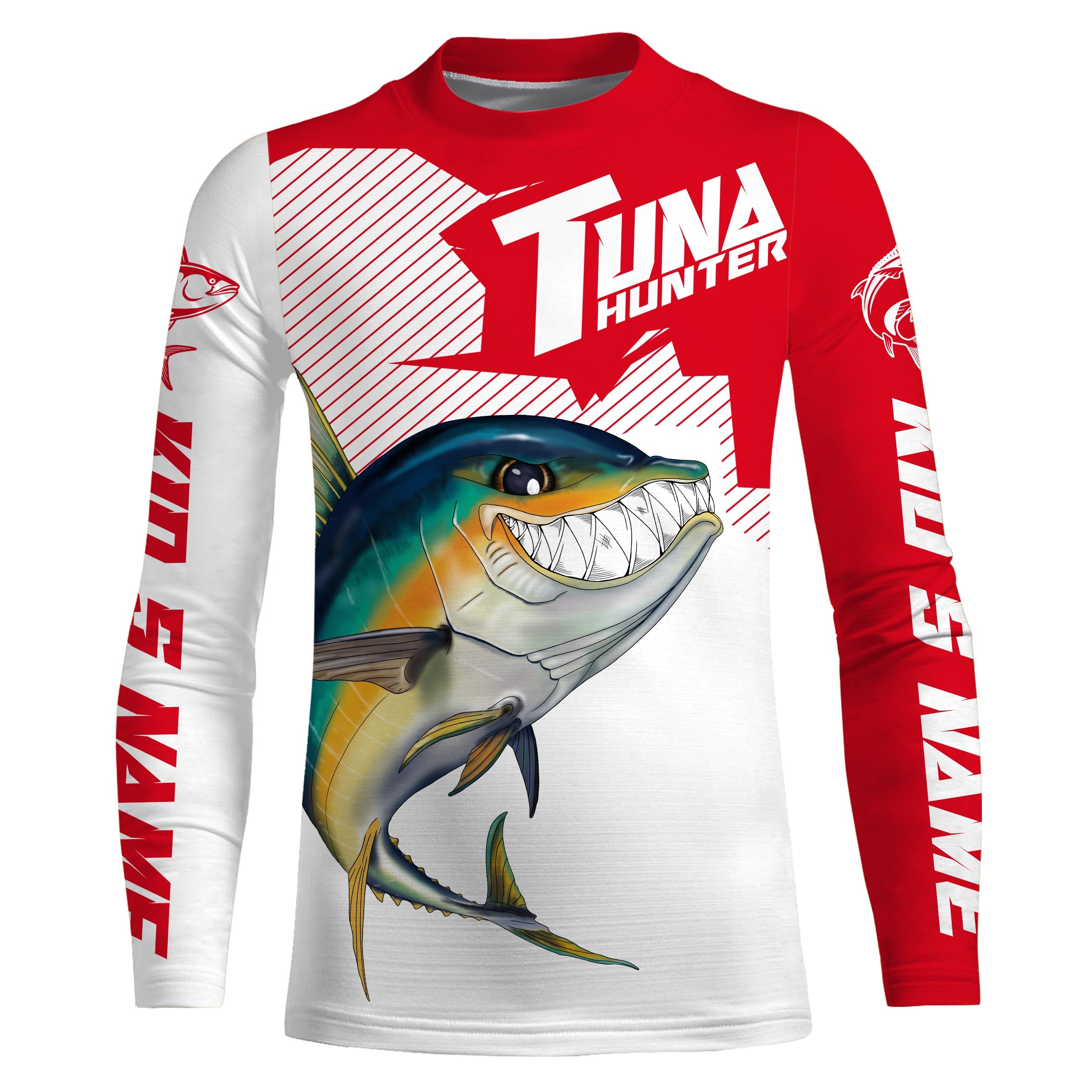 Angry Yellowfin Tuna Custom Long sleeve Fishing Shirts, Tuna hunter Fishing jerseys | red IPHW3383