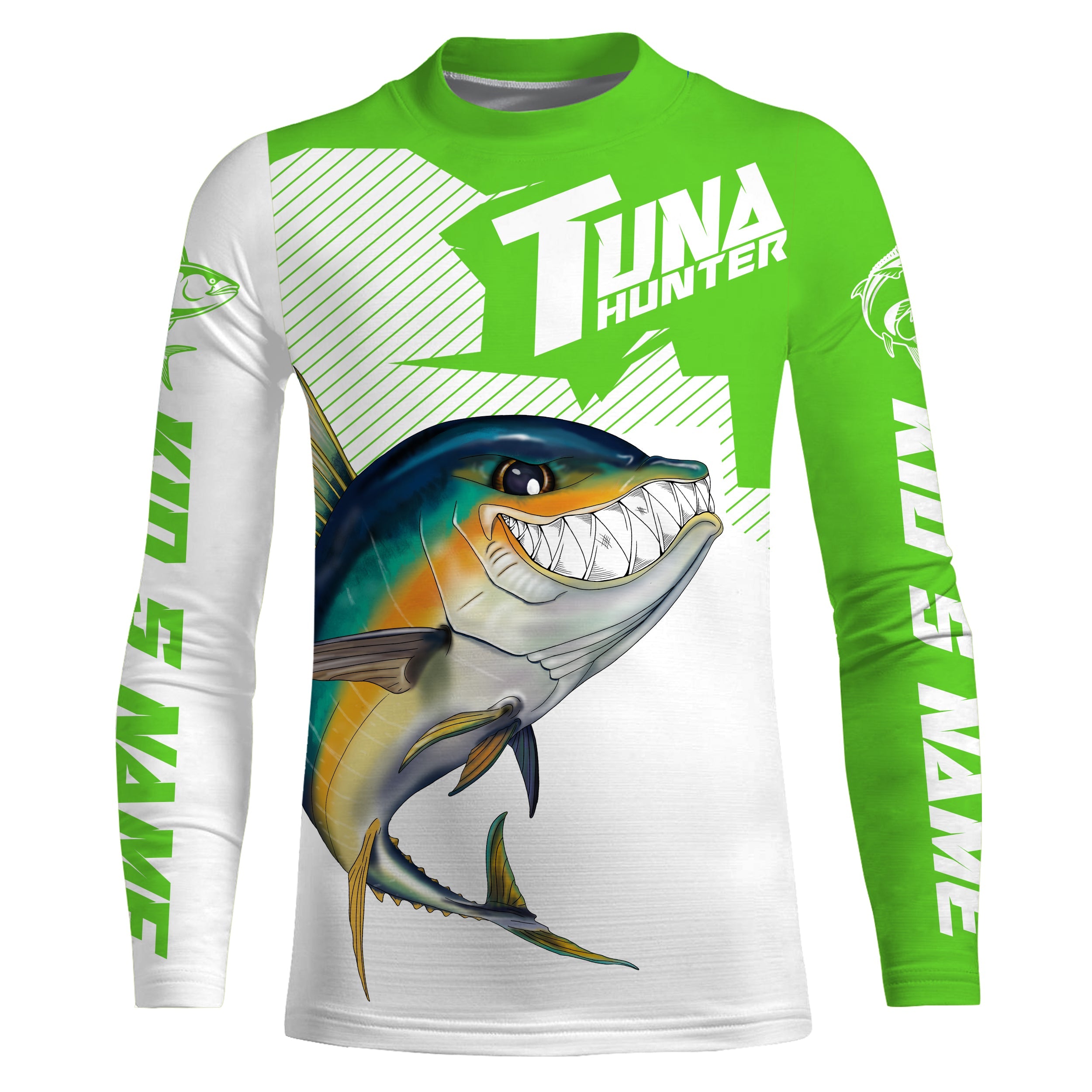 Angry Yellowfin Tuna Custom Long sleeve Fishing Shirts, Tuna hunter Fishing jerseys | green IPHW3384