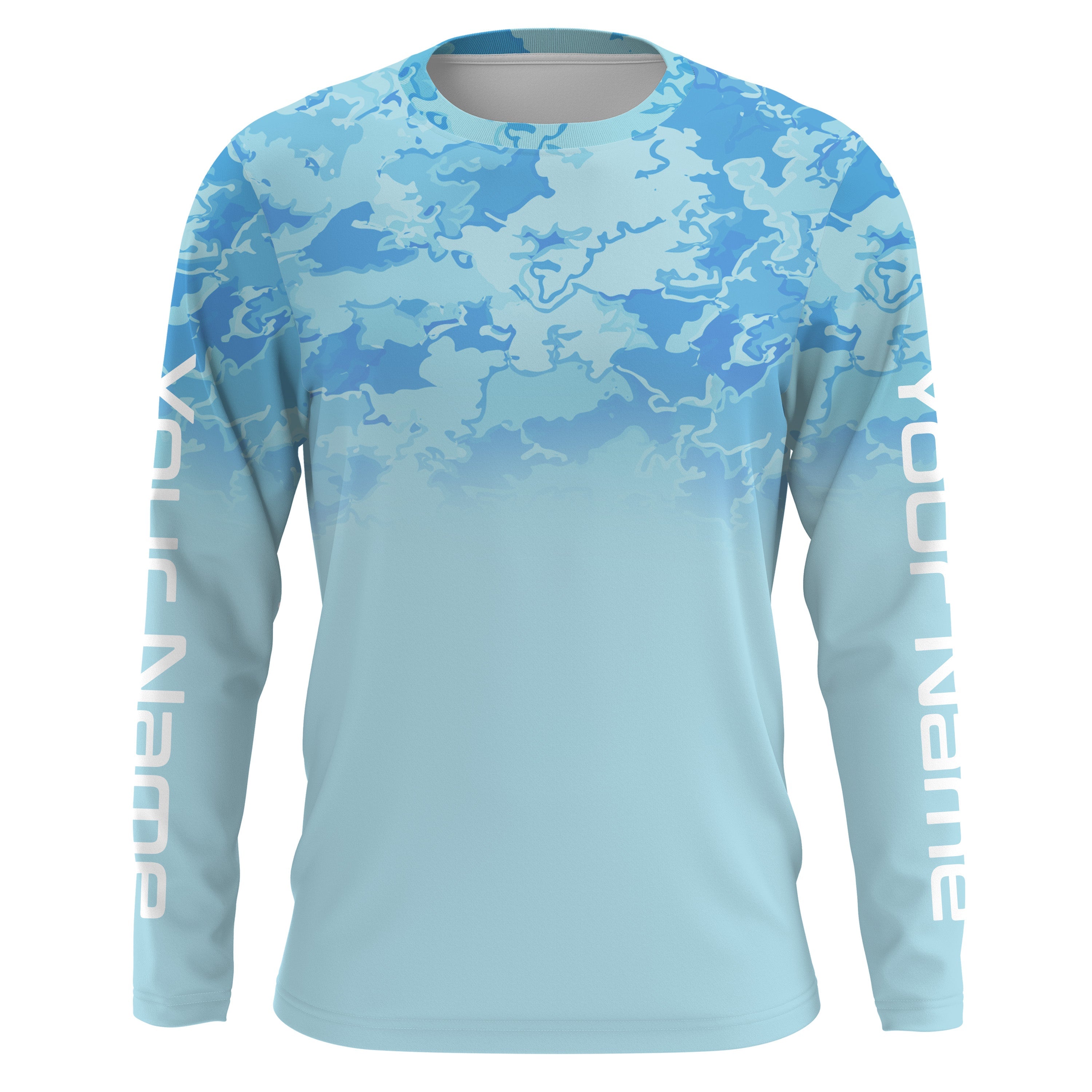 Personalized Blue fade camo Long sleeve performance Fishing Shirts, blue camouflage Fishing jerseys IPHW1818