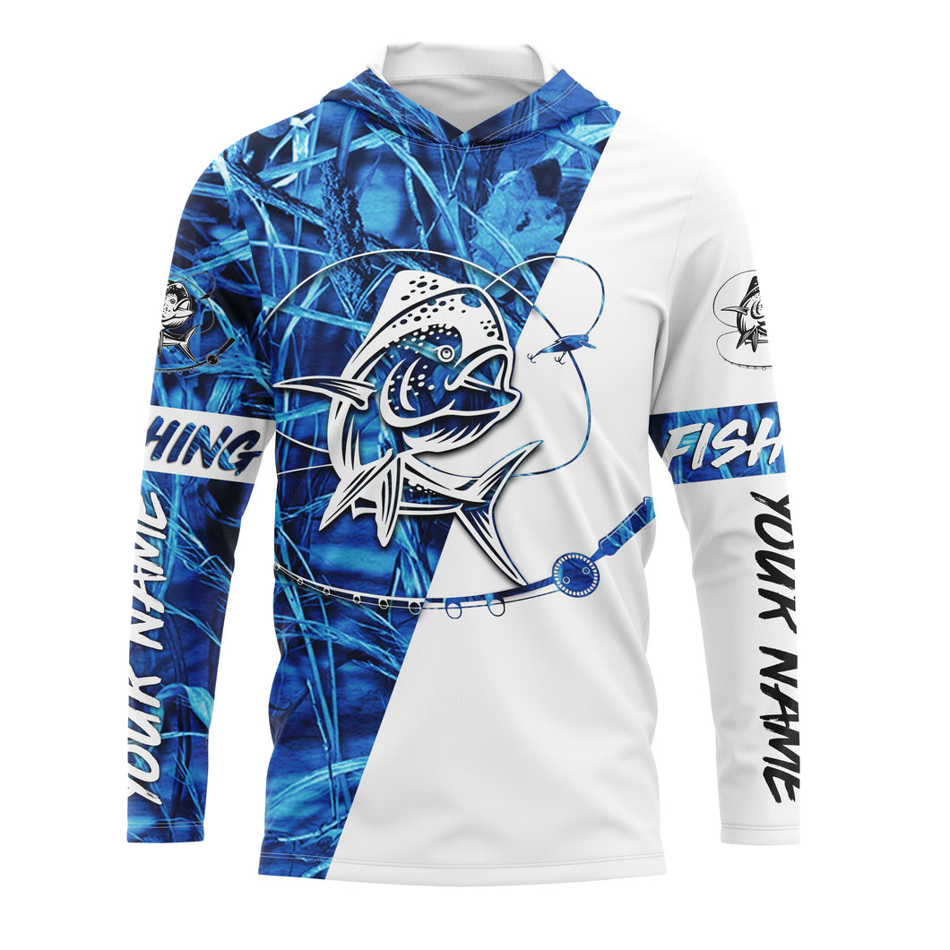 Mahi Mahi teal blue camo Custom Long Sleeve Fishing Shirts, Mahi Mahi tournament Fishing Shirts IPHW1832