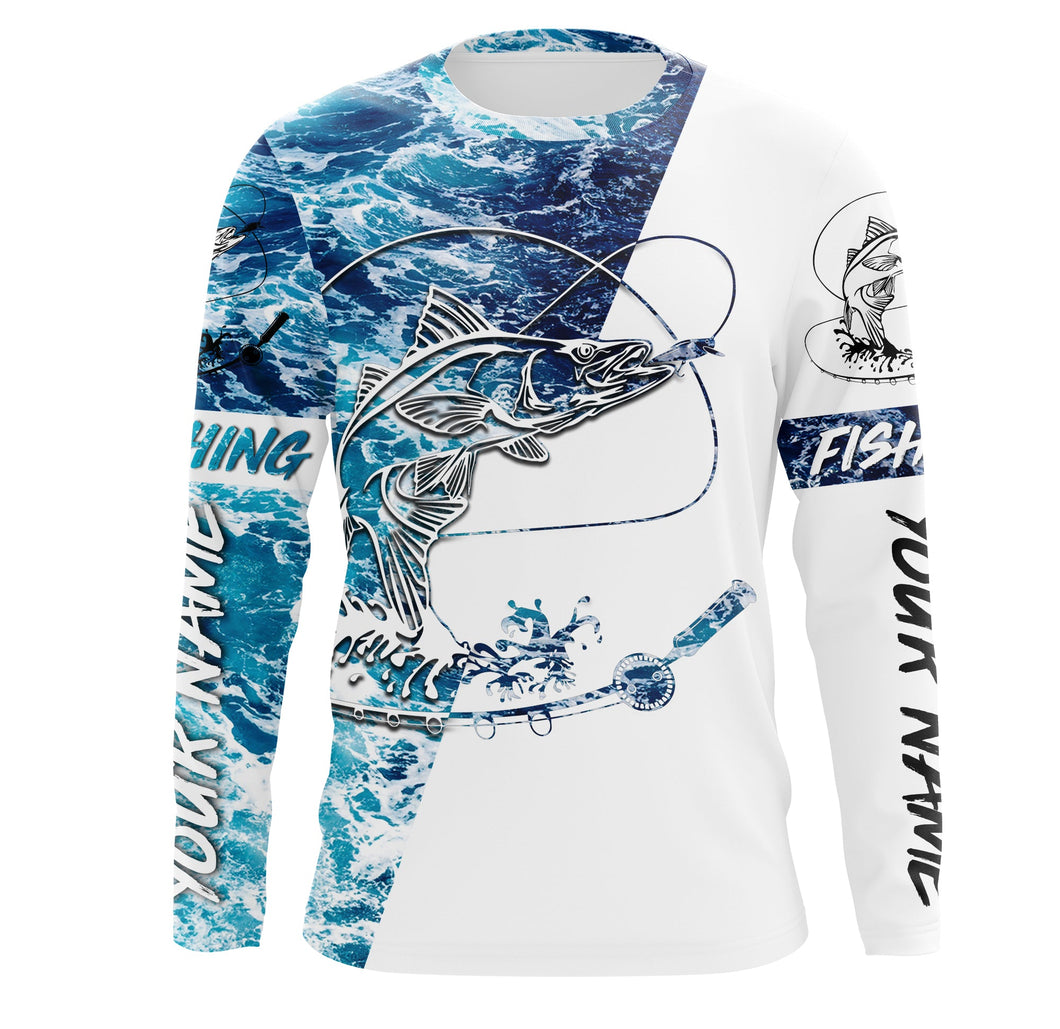 Snook blue wave camo Custom Long Sleeve performance Fishing Shirts, personalized Fishing gifts IPHW1839