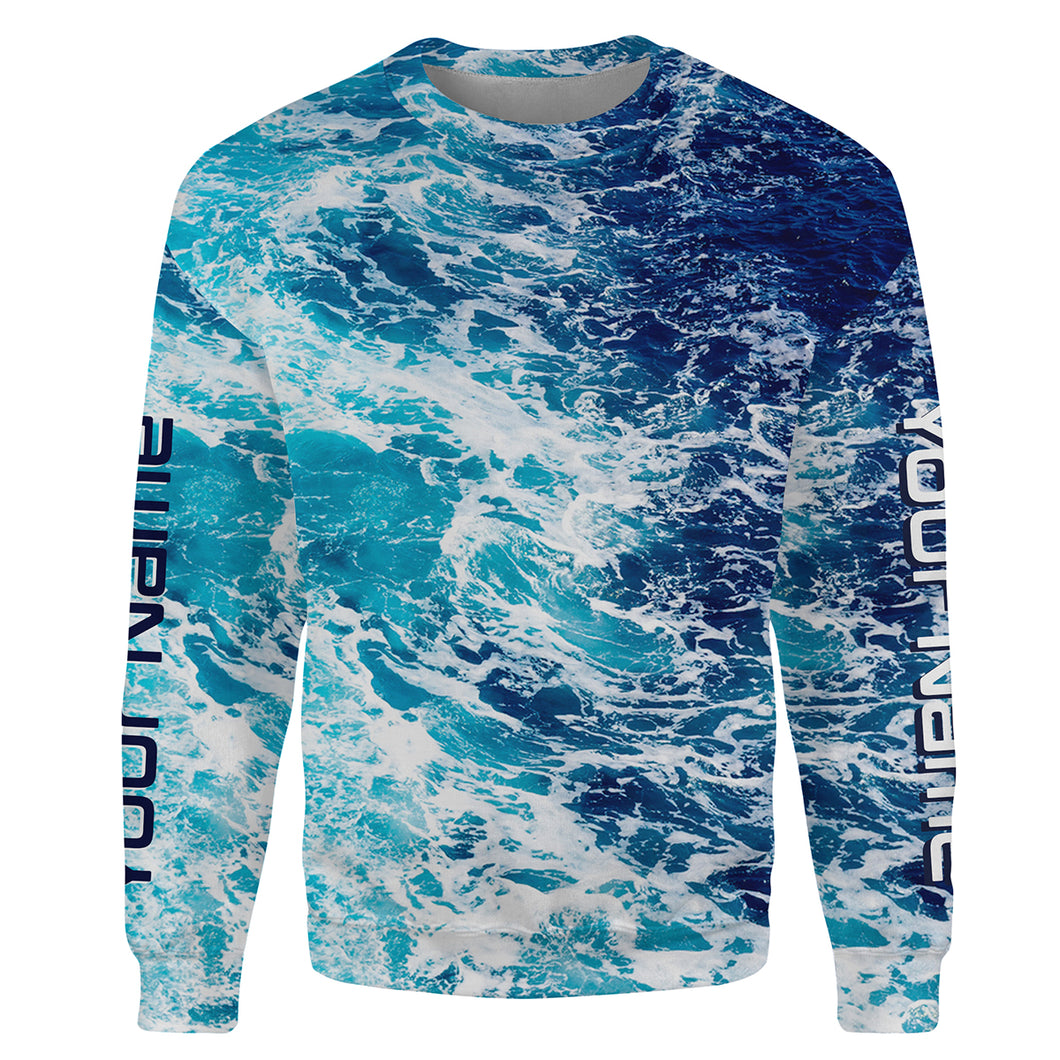 Custom Saltwater All over print Sweatshirt, Sea wave camo Fishing Shirts - HPW179