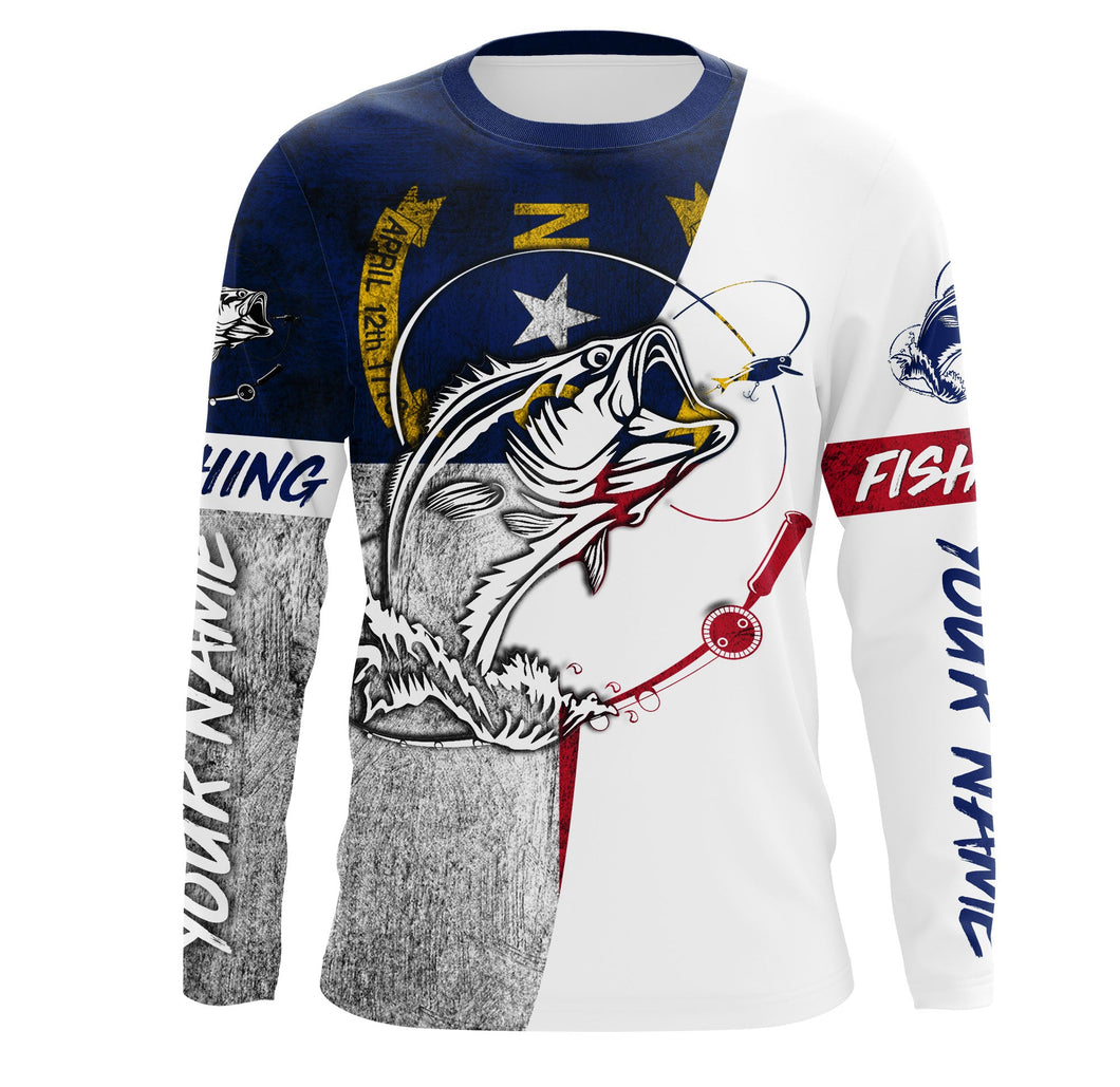 North Carolina Bass Fishing NC Flag Custom Long Sleeve Fishing Shirts, Bass fishing jerseys IPHW2927