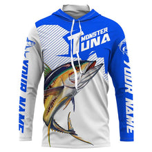 Load image into Gallery viewer, Monster Tuna Fishing jerseys, Yellowfin Tuna fish skull Custom Long sleeve Fishing Shirts | blue IPHW3532
