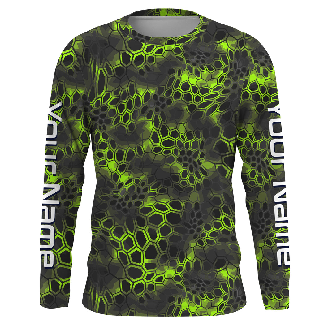 Green camo Custom Long Sleeve performance Fishing Shirts, UV Protection Fishing jerseys IPHW2210