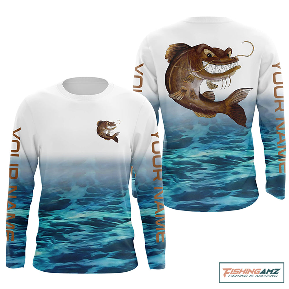 Custom Angry Catfish Tournament Long Sleeve Fishing Shirts, Catfish Performance Fishing Jerseys IPHW4794