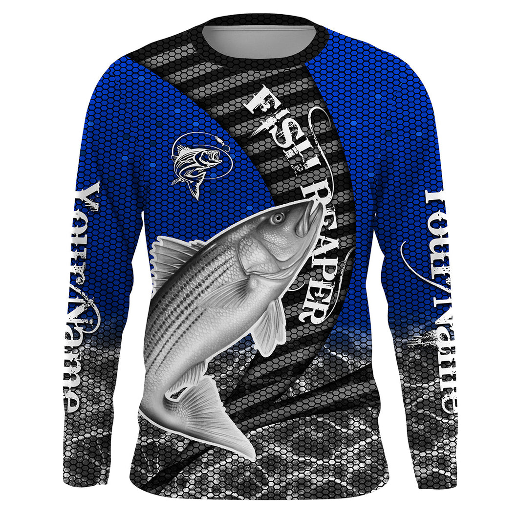 Striped Bass Custom Long Sleeve performance Fishing Shirts, Striper Fishing jerseys | blue IPHW1860