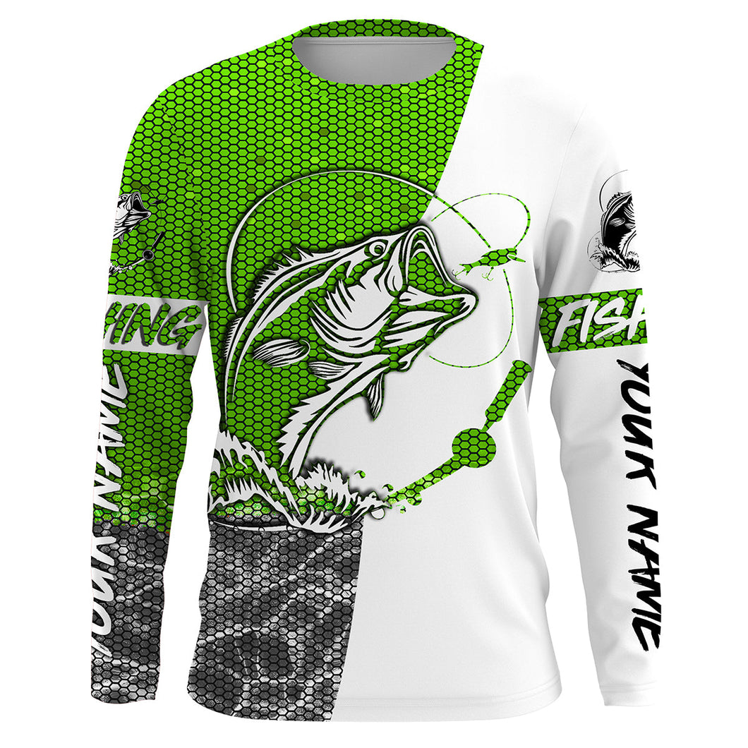 Personalized Bass Fishing jerseys, Bass Fishing Long Sleeve Fishing tournament shirts | green IPHW1866