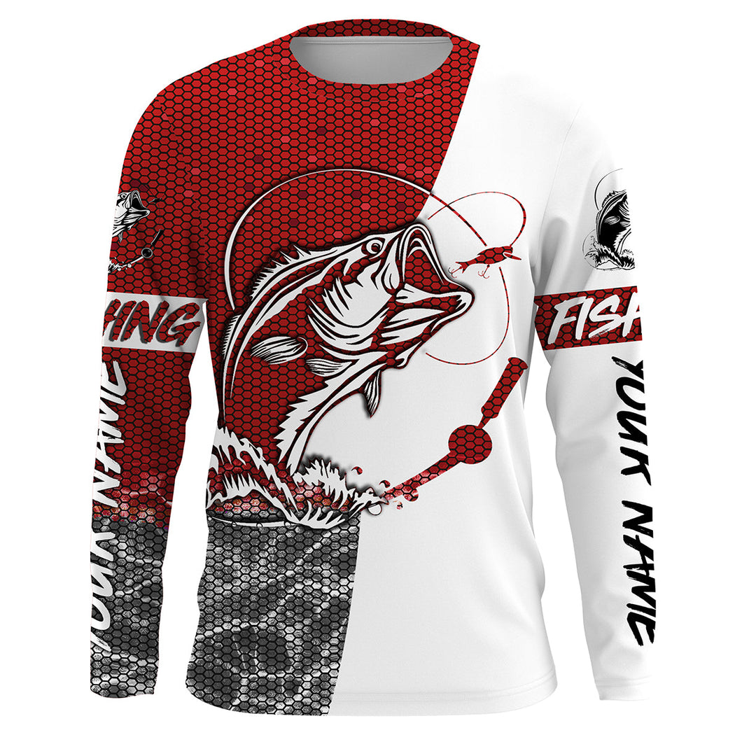 Personalized Bass Fishing jerseys, Bass Fishing Long Sleeve Fishing tournament shirts | red IPHW1867