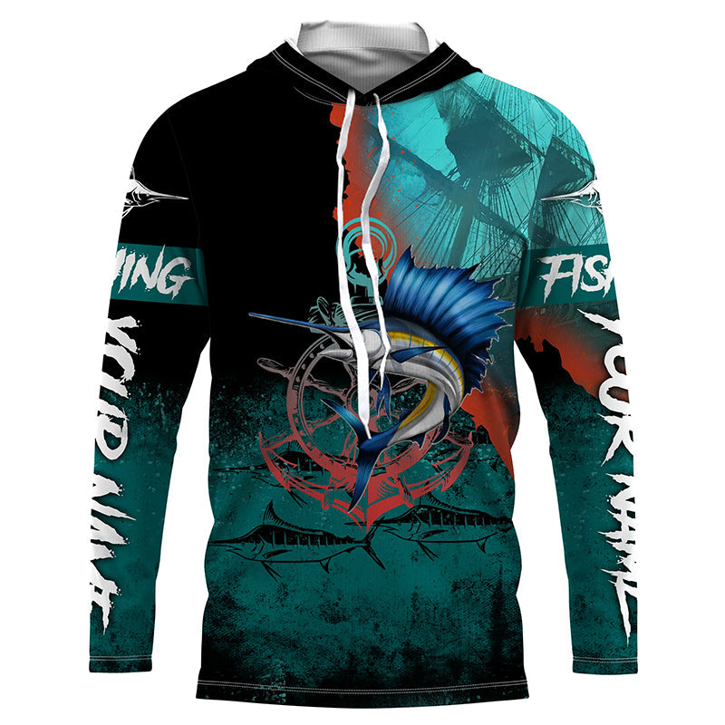 Personalized Sailfish Saltwater Long Sleeve Fishing Shirts, Anchor Sailfish Fishing Jerseys IPHW3783