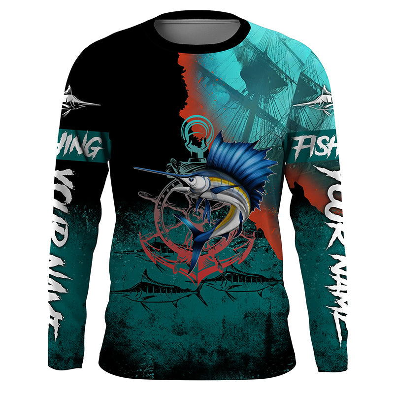 Personalized Sailfish Saltwater Long Sleeve Fishing Shirts, Anchor Sailfish Fishing Jerseys IPHW3783