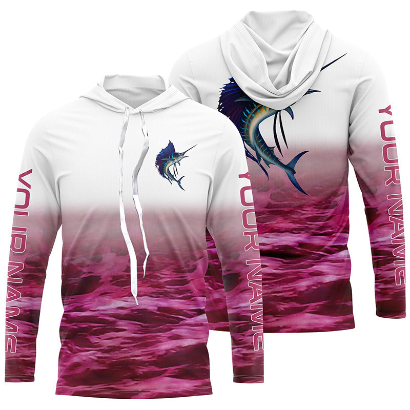 Custom Sailfish Saltwater Fishing Jerseys, Sailfish Long Sleeve Fishing Shirts | Pink IPHW4135