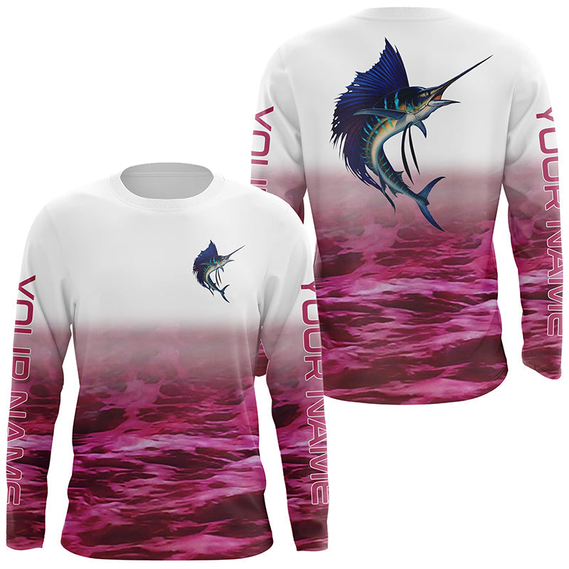 Custom Sailfish Saltwater Fishing Jerseys, Sailfish Long Sleeve Fishing Shirts | Pink IPHW4135