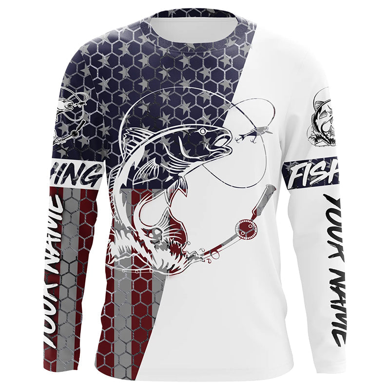 American Flag Redfish Custom Long Sleeve Fishing Shirts, Patriotic Red Drum Fishing Jerseys IPHW4142