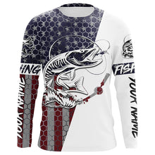 Load image into Gallery viewer, American Flag Musky Custom Long Sleeve Fishing Shirts, Personlized Patriotic Muskie Fishing Jerseys IPHW4144
