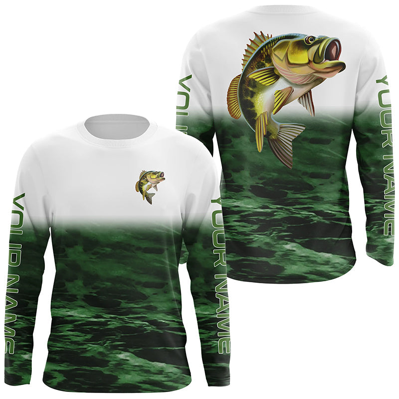 Personalized Bass Fishing Jerseys, Bass Tournament Fishing Long Sleeve Shirts | Green IPHW4157