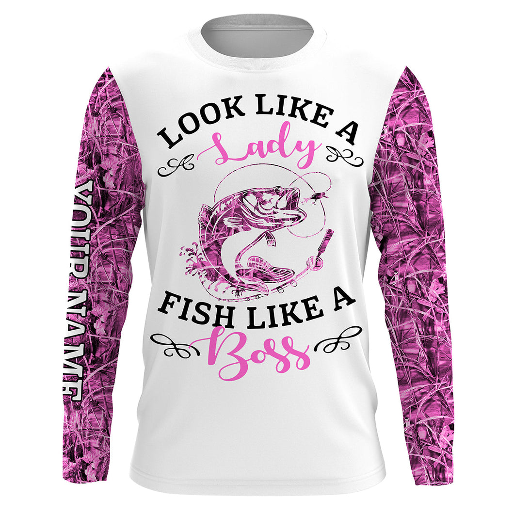 Look like a Lady Fish like a Boss pink camo Custom Fishing Shirts for Women, Girl Fishing Shirts IPHW1897