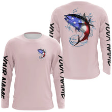 Load image into Gallery viewer, Custom American Flag Tuna Long Sleeve Performance Fishing Shirts, Patriotic Fishing Jerseys | Pink IPHW4182
