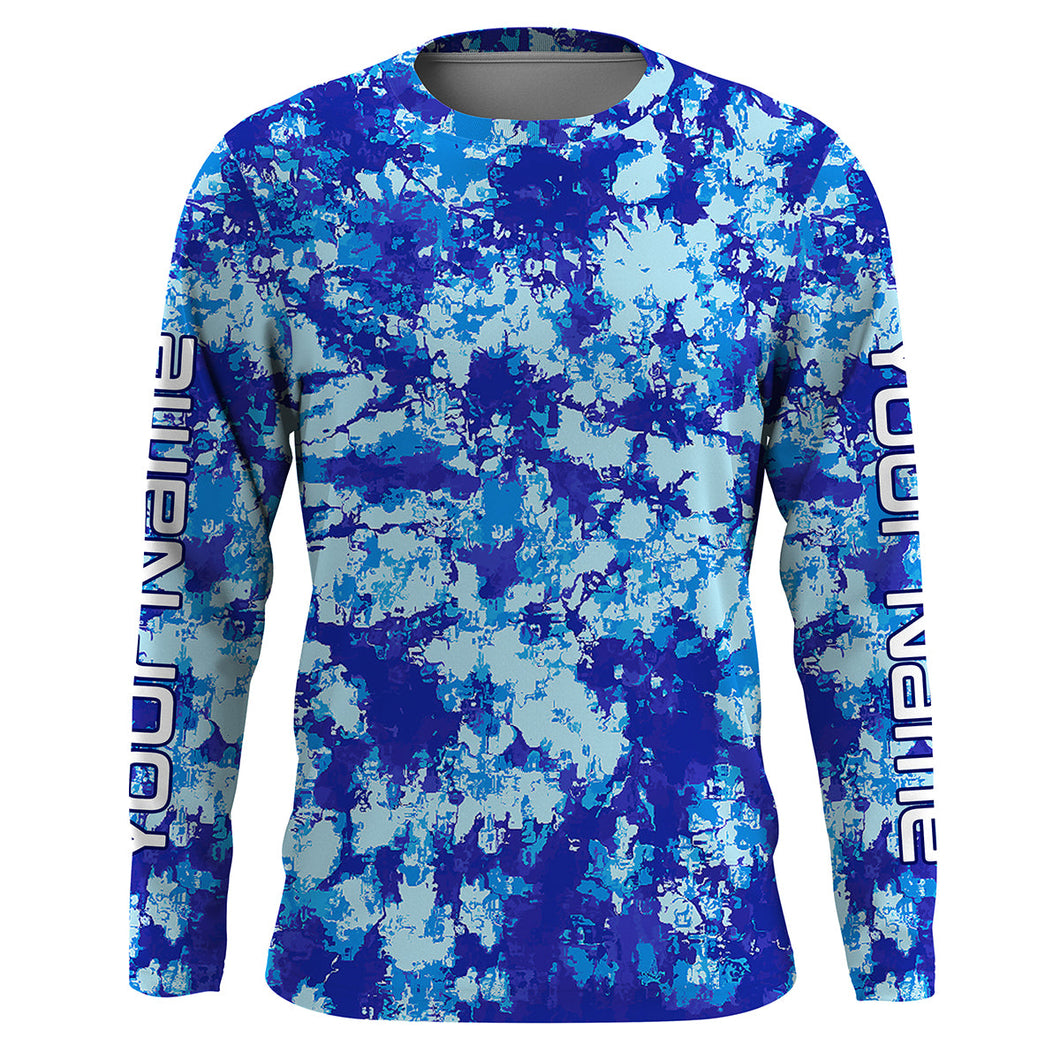 Custom Blue Tie dye camo Long Sleeve performance Fishing Shirts, personalized Fishing jerseys IPHW1707