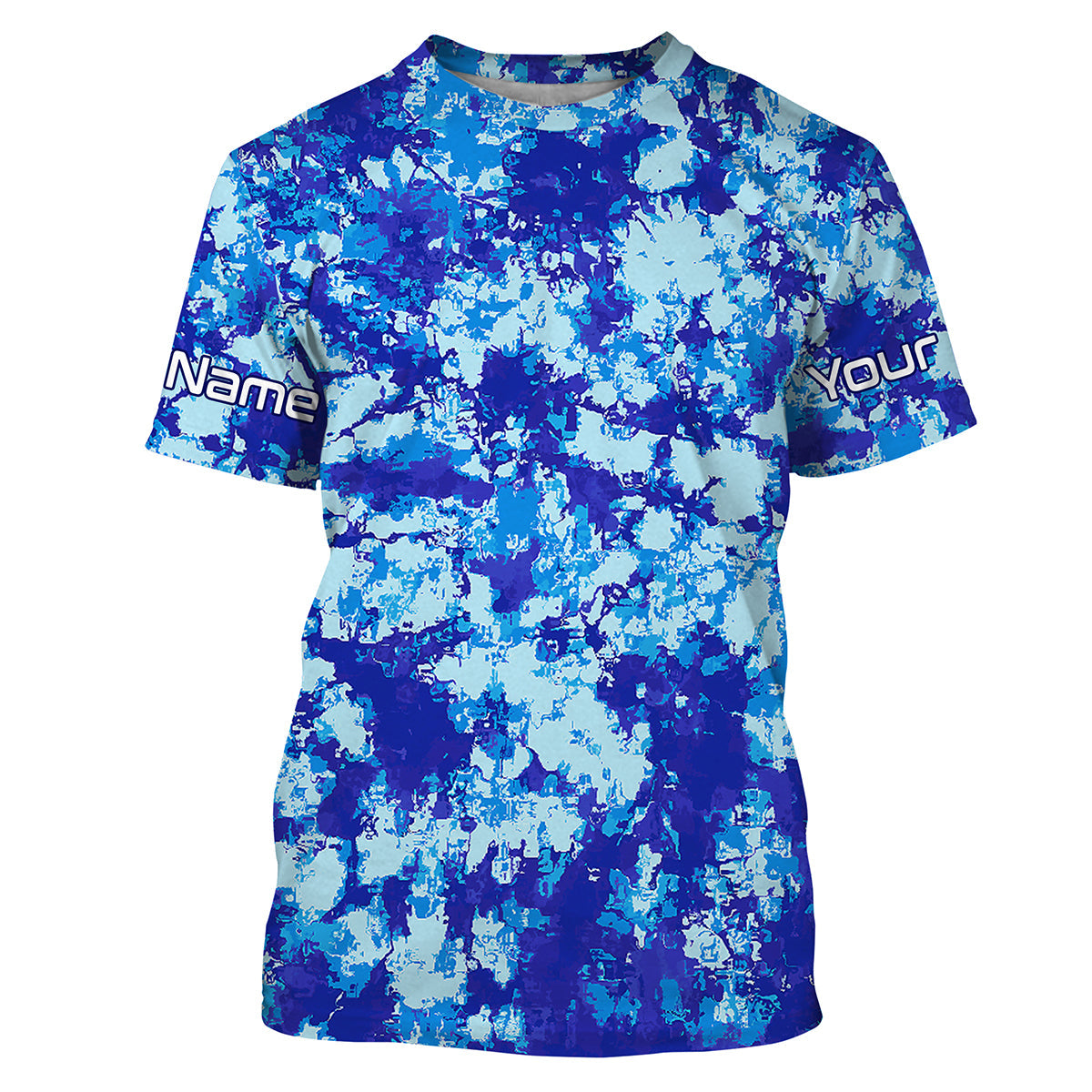 Custom Blue Tie dye camo UV performance Fishing T Shirts, personalized Fishing jerseys for men IPHW1707