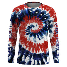 Load image into Gallery viewer, Red White and Blue American Tie dye Flag Custom Long Sleeve Fishing Shirts, Patriotic Fishing Shirts IPHW1714
