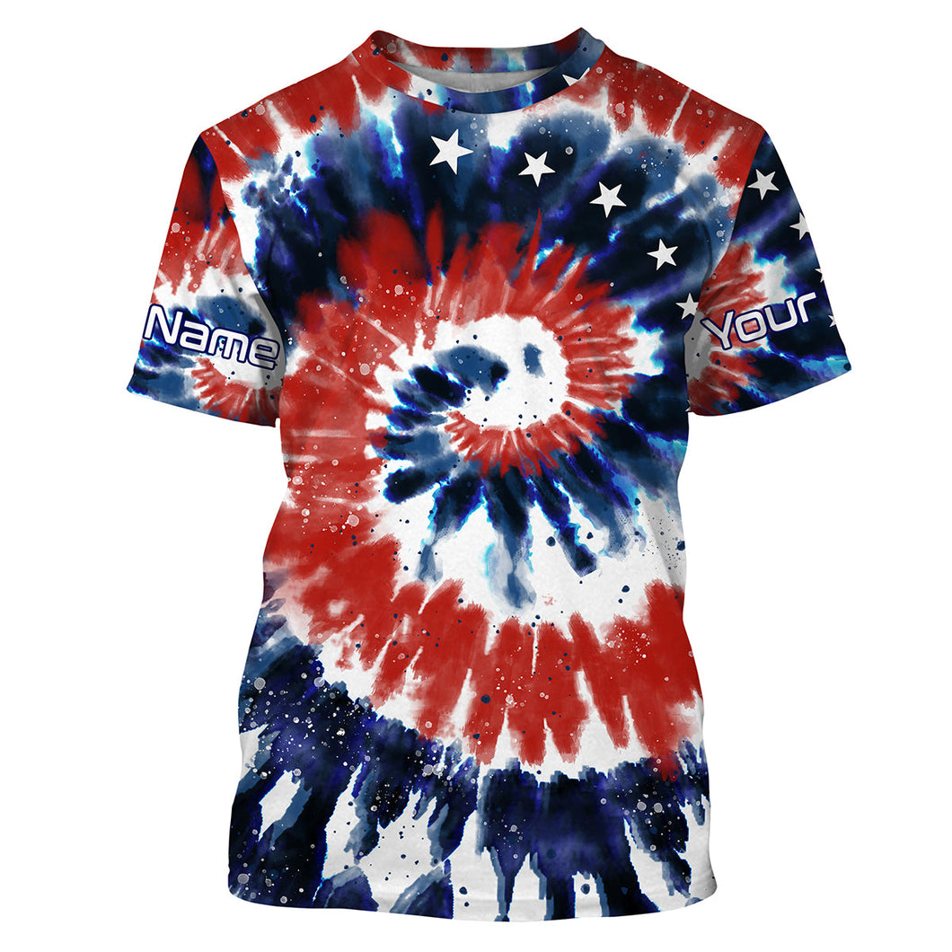 Red White and Blue American Tie dye Flag Custom UV Fishing T Shirts Patriotic Fishing Shirts IPHW1714