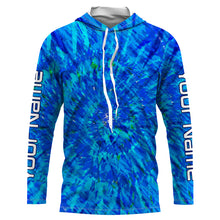 Load image into Gallery viewer, Blue Tie Dye Custom Long Sleeve performance Fishing Shirts, tournament Fishing Shirts for men - IPHW1716

