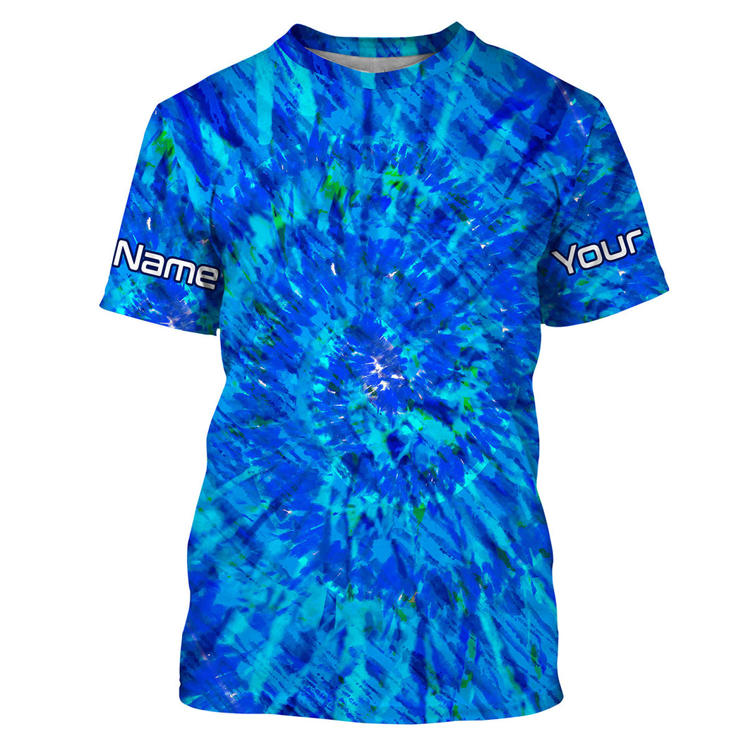 Blue Tie Dye Custom performance Fishing T Shirts, tournament Fishing Shirts for men IPHW1716