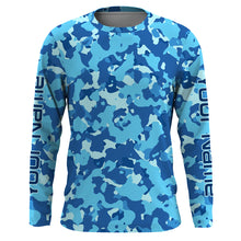 Load image into Gallery viewer, Blue camo Custom UV Long Sleeve performance Fishing Shirts, camouflage Fishing apparel - IPHW1729
