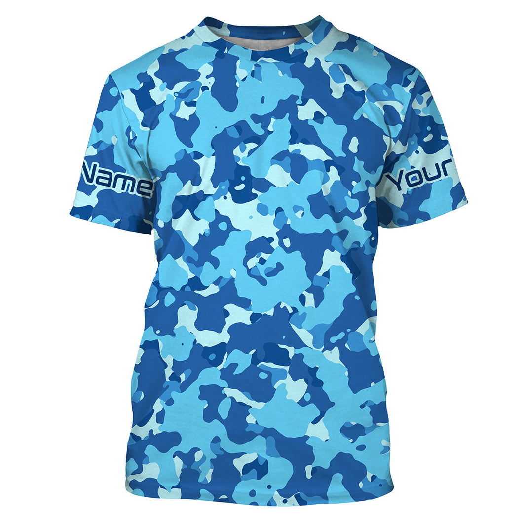 Blue camo Custom UV performance Fishing T Shirts, camouflage Fishing apparel IPHW1729
