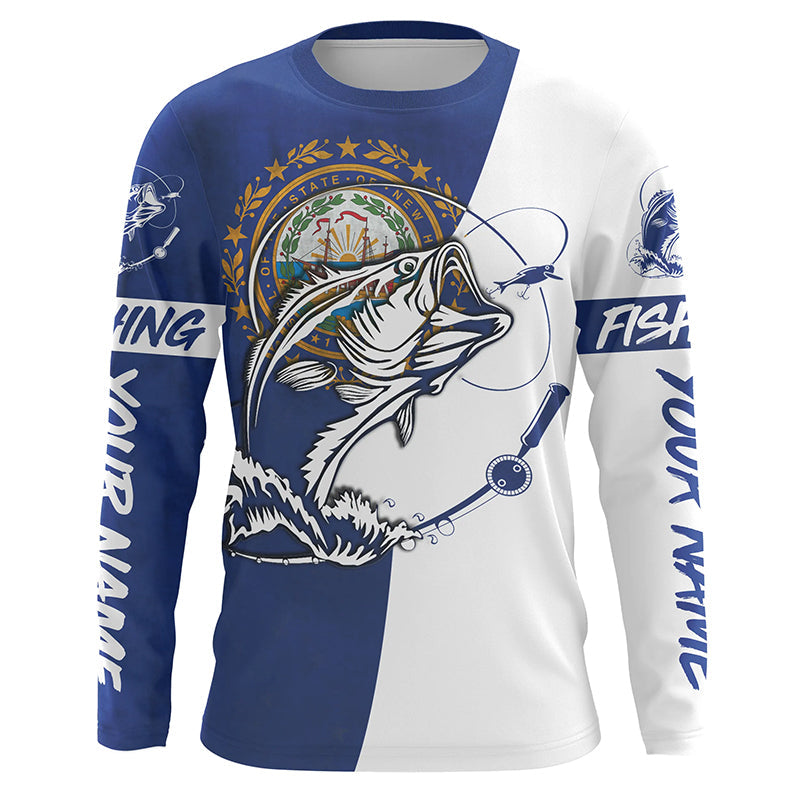 Bass Fishing Massachusetts  Flag Custom Long Sleeve Performance Fishing Shirts For Fishing Lovers IPHW3965